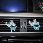 2Pcs Dual Butterfly Diamond Car Air Fresheners Vent Clips, Cute Dual Butterfly Air Vent Clips, Car Air Conditioning Outlet Clip Decorative Interior Accessories(Blue)