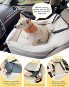 Dog Car Seat for Medium Sized Dog,Pet Travel Car Bed with Seat Belt Channle,Fully Detachable and Washable Car Dog Seat with Adjustable Straps,3 Straps Easy to Install (Beige)