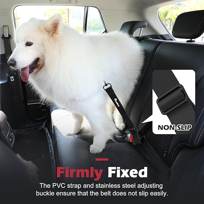 Pawaboo 2-Pack Dog Car Seatbelts, Universal Pet Safety Belts with 360° Rotatable Hook, Chew-Proof Nylon & PVC Dog Car Restraints, Adjustable Dog Seat Belt Leashes for Cars, 20", Black