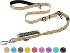 AUBELL Tactical Dog Leash Heavy Duty,4-6ft Reflective Strong No Pull Bungee Leash for Small Dogs with Comfortable Padded Double Handle,Car Seat Belt,360 Degree Rotating Carabiner,Brown