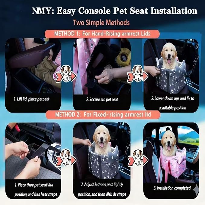 Cullaby Dog Car Seat for Small Dogs Under 15 lbs – Center Console Pet Carrier with Safety Belt, Storage Pockets, Removable Washable Cover – B&W Stripes, Secure & Comfortable for Small Puppies/Cats