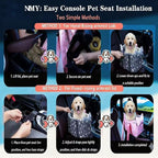Cullaby Console Dog Car Seat - Portable Dogs Armrest Booster Seat for Small Dog, Anti-Collapse Pet Car Seat with Soft Cushion Safety Belt, Support Pet Up to 15lbs (Blue& White Stripes)