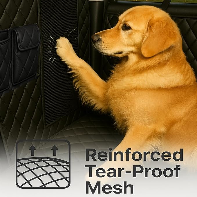 Dog Car Seat Cover for Back Seat with Visual Mesh Window - 100% Waterproof & Scratchproof 600D Oxford Dog Hammock for Car, Truck, SUV - Non-Slip Pet Seat Cover with Side Flaps, Universal Fit