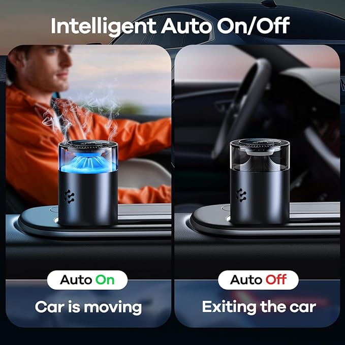 Smart Car Air Freshener, Automatic Car Air Freshener Diffuser with Ambient Light, Car Diffuser with 2 Essential Oil Box, Aromatizante Para Carro, Car Fresheners Long Lasting (2 Essential Oil Box)