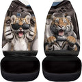 Funny Tiger Car Front Seat Cover Set Decorative Automotive Seat Cushion Covers Soft Front Bucket Seat Cover Fit Most Car Truck SUV Van for Men Women