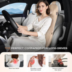 Coverado Car Seat Cushion and Integrated Neck Pillow Lumbar Support Kit, Ergonomic Lumbar Support Pillow for Car, Soft Leather Memory Foam Car Seat Cushion for Sciatica & Back Pain Relief, Beige