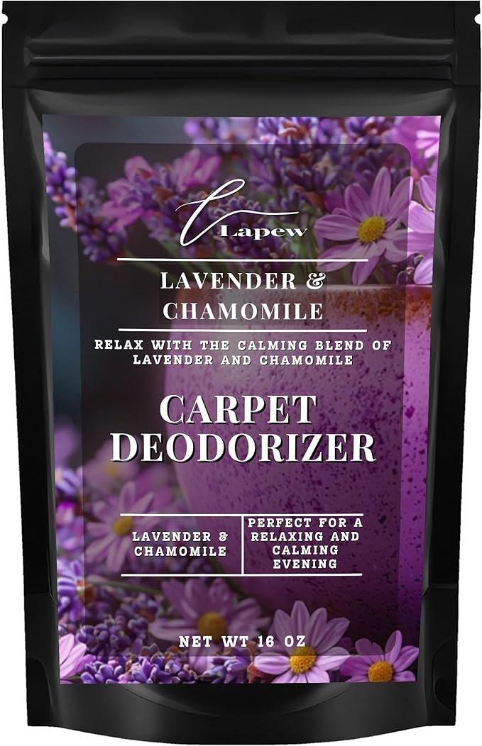 Lapew Lavender & Chamomile Carpet Deodorizer Powder - Pet Safe Freshener for Vacuuming | Scented Odor Eliminator for Home | 16 oz