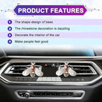 Shiny Bee Air Outlet Clips, Crystal Air Fresheners Vent Clips, Car Diffuser Vent Clip Rhinestone Diamond Interior Decor, Car Decoration, Bling Car Accessories (2 Pcs Silver)