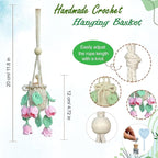Handmade Crochet Hanging Essential Oil Diffuser Plant for Car Air Freshener | Cute Décor Knitted Succulent Fresheners for Refillable Scent Oils Holder Deffusers (Bellflower)
