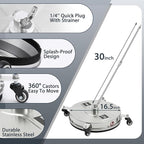 Dalmbox 16.5" Pressure Washer Surface Cleaner, 4-Wheel Stainless Steel Rotary Attachment, 1/4” Quick Connect, 4000 PSI Cleaner for Patio, Driveway, Concrete & Sidewalk Power Washer Attachment