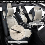 Car Seat Covers Full Set, Breathable Nappa Leather Car Seat Cushions, Auto Interiors Universal Fit for Most Cars, Compatible Automotive Vehicles(Sedan/SUV/Van), Black & White