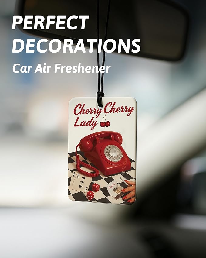 Preppy Coquette Red Bow Leopard Print Car Air Freshener 4 Pcs, Fashion Cheetah Lucky 8 Ball Hanging Air Freshener for Cars Closet Drawer Books, Girly Car Accessories Mirror Decor for Women