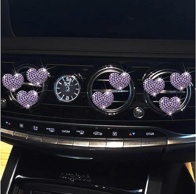 8Pcs Purple Bling Heart Air Vent Clips,Crystal Heart Cars Air Fresheners Vent Clips Cars Diffuser Rhinestone Diamond Decoration Car Interior Decor Cute Car Accessories for Women,Interior Accessories