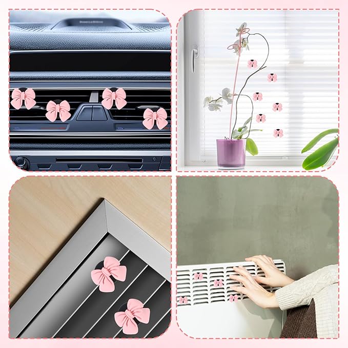 6 Pcs Pink Bow Car Air Vent Clips, Cute Air Freshener Clips for Car Interior Decoration Accessories