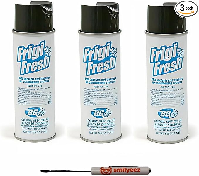 Smilyeez Listing for BG Frigi-Fresh Automotive Air Conditioning Cleaner and Freshener Spray (5.5 oz.) PN 708 (3 Cans) - Eliminate Odors - with Pocket Screwdriver