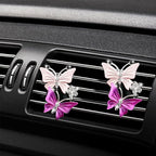 1PC Car Air Fresheners Vent Clips, Cute Dual Butterfly Diamond Rhinestone Car Vent Clip, Air Outlet Perfume Diffuser, Sparkly Bling Car Interior Decoration Accessories for Girls Women (Pink)