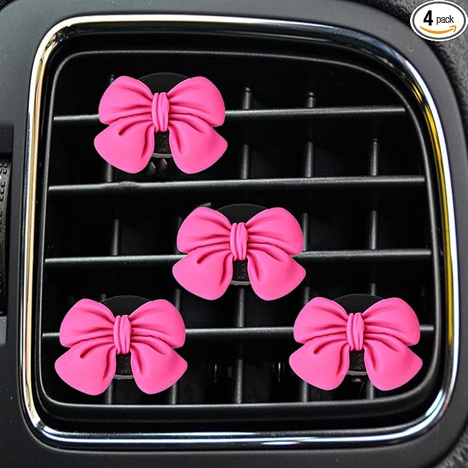 Bow Car Air Freshener Clips, 4 Pcs Cute Bow Car Air Vent Clip, Coquette Auto Air Conditioning Outlet Diffuser Perfume Clips, Interior Decoration, Auto Decor for Women Girls (Rose Red, 1.69in)