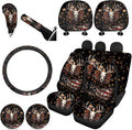 FKELYI Camo Hunting Deer American Flag Car Seat Covers Full Set with Headrest, Cup Coasters, Gear Shift, Handbrake, Steering Wheel Cover, Forest Camo Pattern