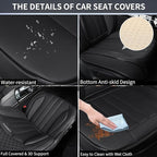 Leather Seat Covers for Cars, 2Pcs Universal Front Automotive Seat Covers, Full Coverage Waterproof Car Seat Covers for Most Trucks, SUVs, Sedans, Luxury Breathable Auto Seat Cover, Black