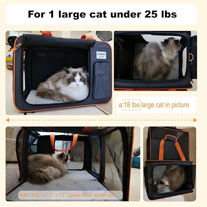 20 x 14 x 14 inches Expandable pet Carrier for 1 Large cat Under 25 lbs,2 Medium Cats 20 lbs+,cat Crate/Bag for Short Trip/Long Distance car Travel