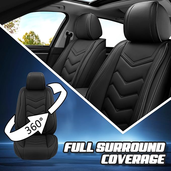 Car Seat Covers for Hyundai Sonata 2002-2025, Premium Nappa Leather Car Seat Cover, Stylish Sport Seat Covers， Automobile Seat Cover Sets.(Standard 2 Seats/Pure Black)