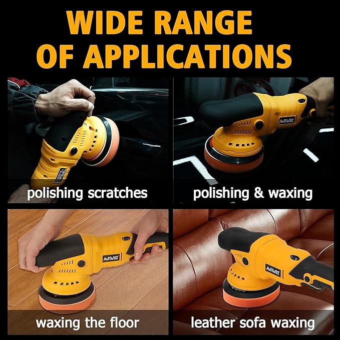 Cordless Car Buffer Polisher, 2x2000mAh 21V Batteries 5 Inch Random Orbital Polisher for Car Detailing, Waxing, Polishing, Scratch Removing, 6 Variable Speed Car Buffer Polishing Kit