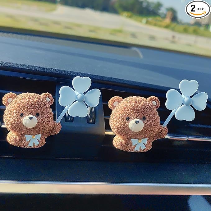 Cute Car Air Freshener Vent Clips, 3D Animal with Mini Fan Diffuser Vent Clip, Air Conditioning Decoration Car Accessories for Women and Men
