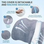 Lumbar Support Pillow for Car, Memory Foam Back Support Lumbar Pillow for Car, Gaming, Office Chair, Ergonomic for Lower Back Pain Relief, Comfortable and Soft Fabric, Crey