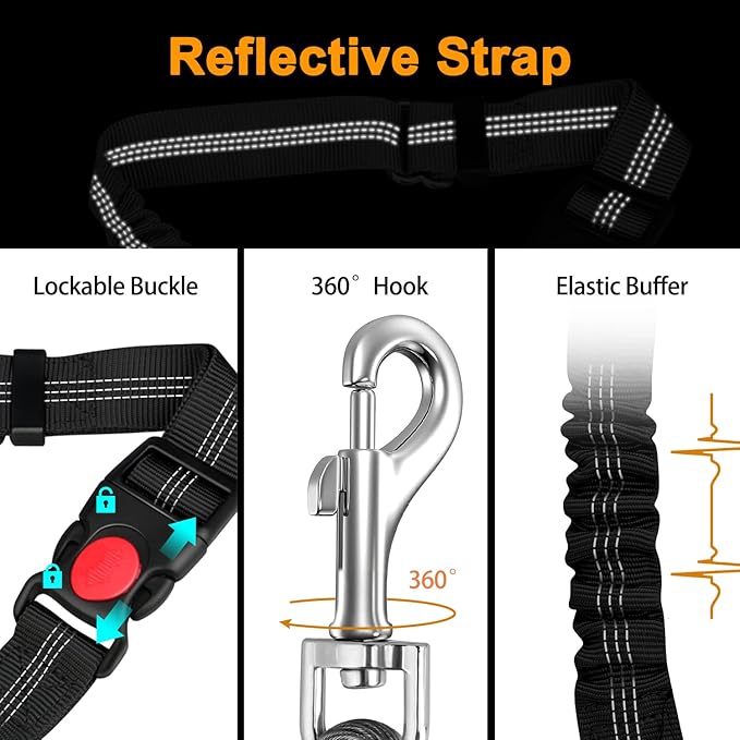 Chew Proof Dog Car Seat Belt, 2 in 1 Steel Cable Dog Car Accessories Headrest Restraint Doggie Car Seatbelt for Medium Large Dogs Chewer Heavy Duty Dog Seatbelts for Cars Swivel Attach
