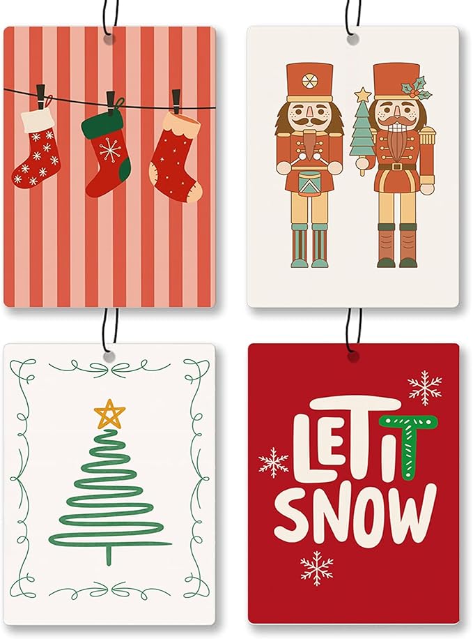 Gilry Christmas Car Air Freshener 4 Pcs - Christmas Tree Star Stocking Snowflake Air Freshener Hanging Decor for Cars Closet Drawer Books, Gilry Santa Car Accessories Mirror Decor for Women