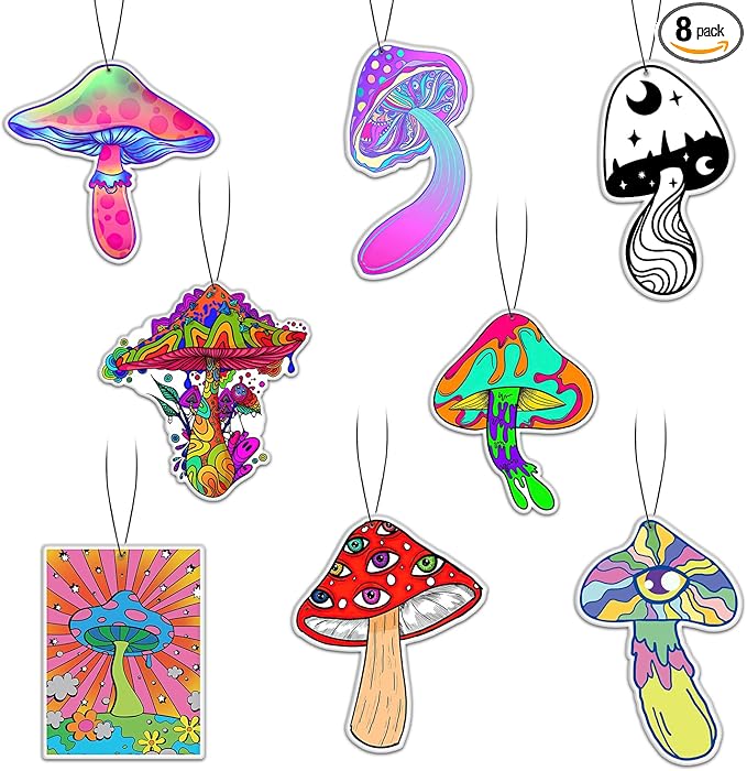 GTOTd Mushroom Refreshing Ice Car Air Freshener Card（8Pack）Mushroom Decor Christmas Ornament Stocking Stuffer Car Accessories Hippie Gifts Merch Pendant Room for Hanging Rearview Household
