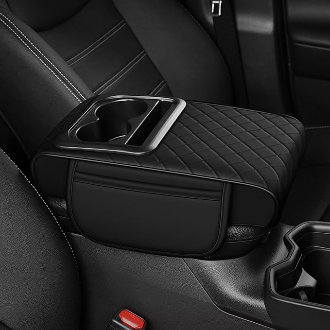 Center Console Cover Fit for Highlander Faux Leather Car Armrest Cushion with Storage Bags, Cup Holder ＆ Phone Storage Multifunctional Middle Console Cover(Black)