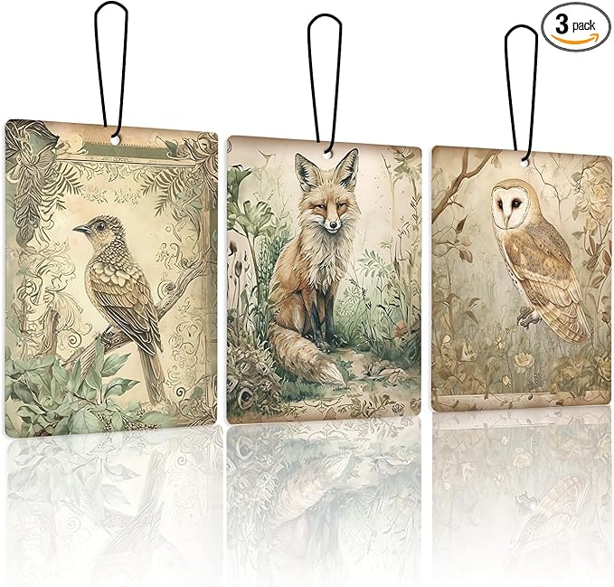 Vintage Woodland Animal Lavender Car Air Freshener 3, Mystical Enchanted Forest Fox Bird Owl Scents Air Freshener for Women Girls, Retro Car Accessories Interior Mirror Decor Hanging