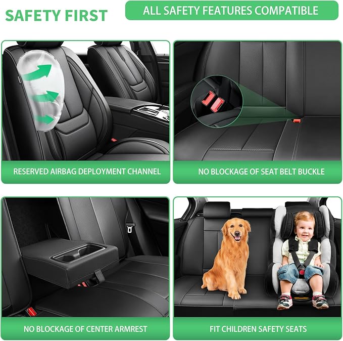 Fit Forester Car Seat Covers for Subaru Forester 2007-2024 2025 2026 -Upgraded Premium Waterproof & Breathable Leather, Airbag Compatible, All-Weather Seat Cushion Protector,2 Front/Black
