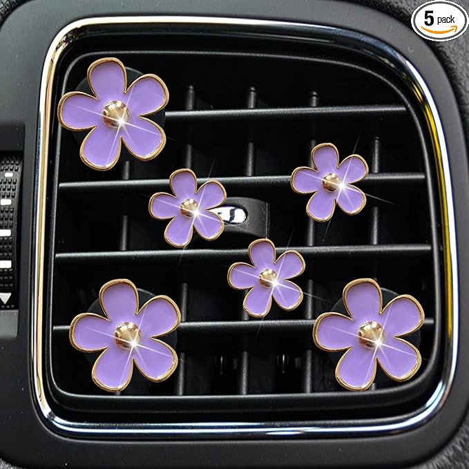 6pcs Colorful Daisy Flower Car Air Vent Clips, Car Air Outlet Freshener Clip for Auto Interior Decoration Accessories (Purple)
