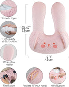 BEBAS U-Shaped Kids Travel Pillow for Car - Comfortable Neck and Head Support Pillow for Sleeping on Long Trips, Cute Cartoon Design, Ideal for Car Seats, Booster and Home Use, Great Gift Idea（Pink）