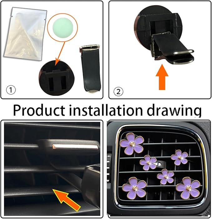 Daisy Air Vent Clips - 6 Pcs Cute Flower A/C Outlet Clip, Car Freshener Clip Charm, Colorful Car Interior Accessories for GirlsWomen (Purple)
