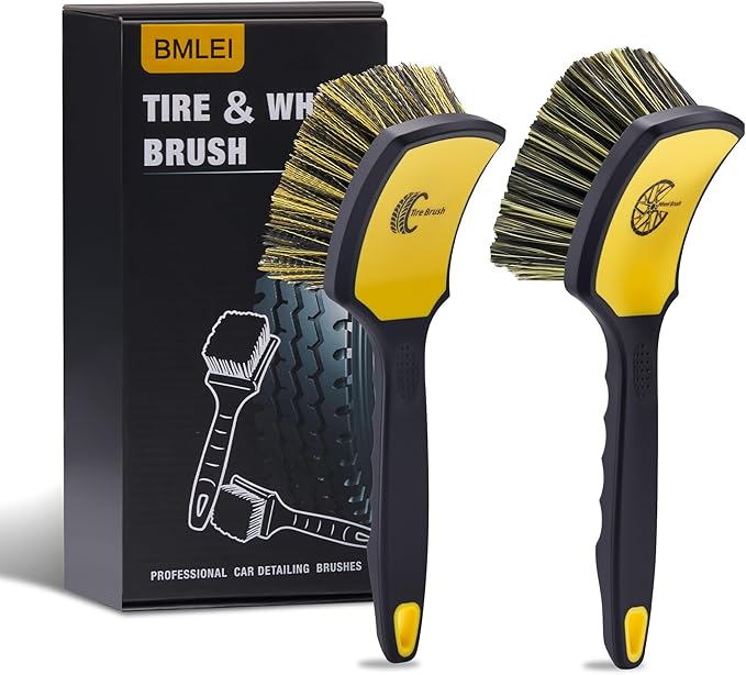 Wheel & Tire Brush Set, 2 Pack Car Wheel Brush & Tire Cleaner Brushes, Soft Bristle Rim Brush and Stiff Tire Scrub Brush, Scratch-Free Wheel Cleaning Kit for Car Detailing, Trucks, SUVs