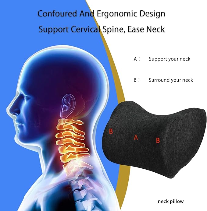 Car Neck Pillow, Car Headrest Pillow with Adjustable Strap for Neck Pain Relief 100% Memory Foam,Ergonomic Design，2 Pack