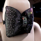 Bow Neck Support Pillow for Driving Seat Travel Head Rest Sparkly Bling Car Accessories Sparkly Rhinestone Headrest Black 2pcs for Women Men