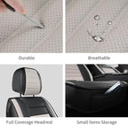 Car Seat Covers Front Pair, Breathable Nappa Leather Seat Covers for Cars, Universal Auto Interiors Car Seat Cushions for Most Sedans SUV Truck (2 PCS Front Seat, Black + Cream)