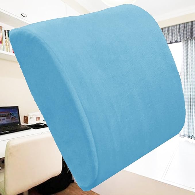 Bookishbunny 2pc High Resilience Memory Foam Seat Chair Waist Lumbar Back Support Cushion Pillow Car Office Home (Light Blue)