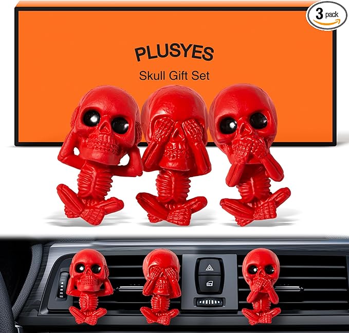 Skull Car Air Freshener Vent Clips, Goth Decor Interior, Gothic Halloween Cool Decoration Horror Skeleton Dashboard Accessories Spooky, Cute Funny Gifts for Men Women