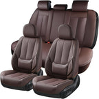 Coverado Car Seat Covers Full Set, Seat Covers for Cars, Car Seat Covers Front Seats and Back, Brown Car Seat Protector Waterproof, Nappa Leather Car Seat Cushion Fit for Most Cars