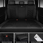CAR PASS Nappa Leather Back Seat Cover Memory Foam, Luxury Breathable Faux Leather Bench Rear Seat Cover, Thick 3D Foam Zipper Split Backseat Cover Universal Fit for Cars, Trucks, Sedans, SUV, Black