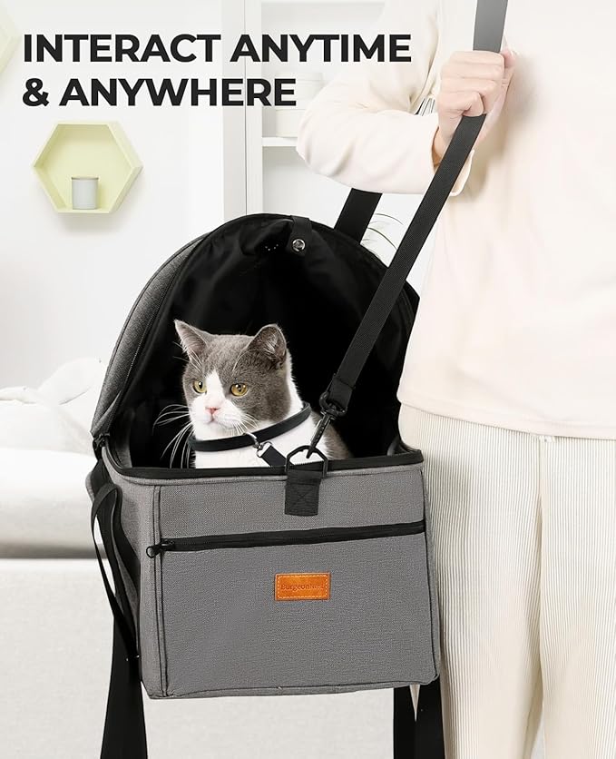 BurgeonNest Top-Expandable Large Cat Carrier, Soft-Sided Cat Bag for Medium & Large Cats Up to 25 lbs, Upgraded Small Dog Car Seat, Pet Travel Bag with Semi-Open Canopy