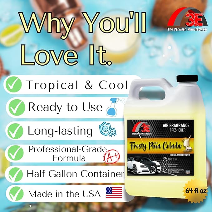 3E Car Air Freshener Concentrate – 64 oz – Professional Automotive Fragrance – Multiple Scents (Piña Colada)