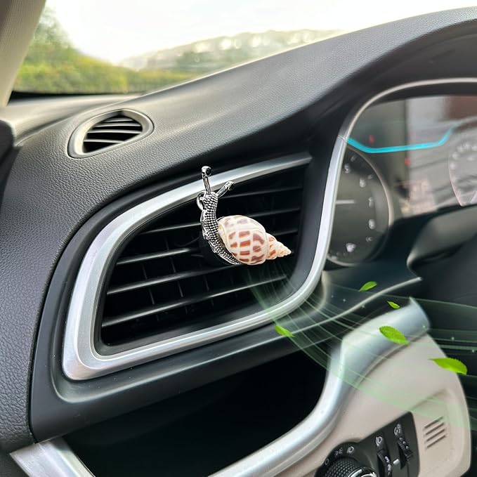 Snail Air Vent Clip Natural Conch Shell Made Car Air Freshener Outlet Clip Cute Animal Car Accessories for Women Refillable Car Diffusers Clips (White Yellow)