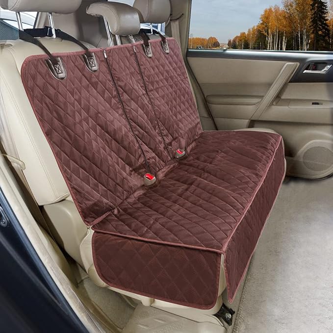 Dog Car Seat Cover for Back Seat Cover for Kids,Non Stick Fur Rear Seat Protector for Pet,Nonslip Waterproof Universal Fit Interior for Auto SUV(XL, Coffee Brown)