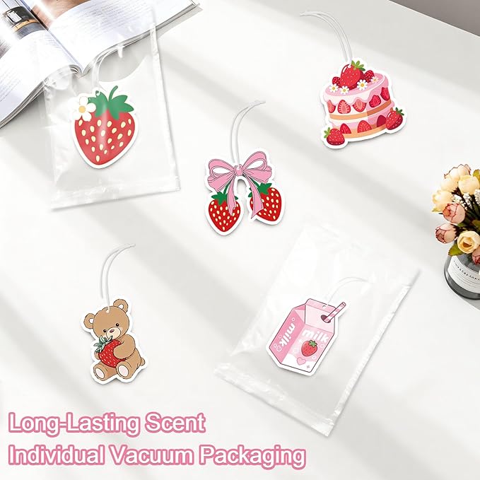 Strawberry Car Air Fresheners,5-Pack Candy Scents Cute Car Accessories,Funny Hanging Ornament Decor for Rearview Mirror,Long-Lasting Fresh Gifts for Women,Girls,Coworkers,Teacher & Nurse